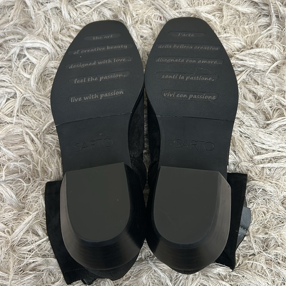 NWOB Franco Sarto A-Yeni Black Suede Stacked Heel Ankle Boots $170 size 6 - Picture 11 of 13